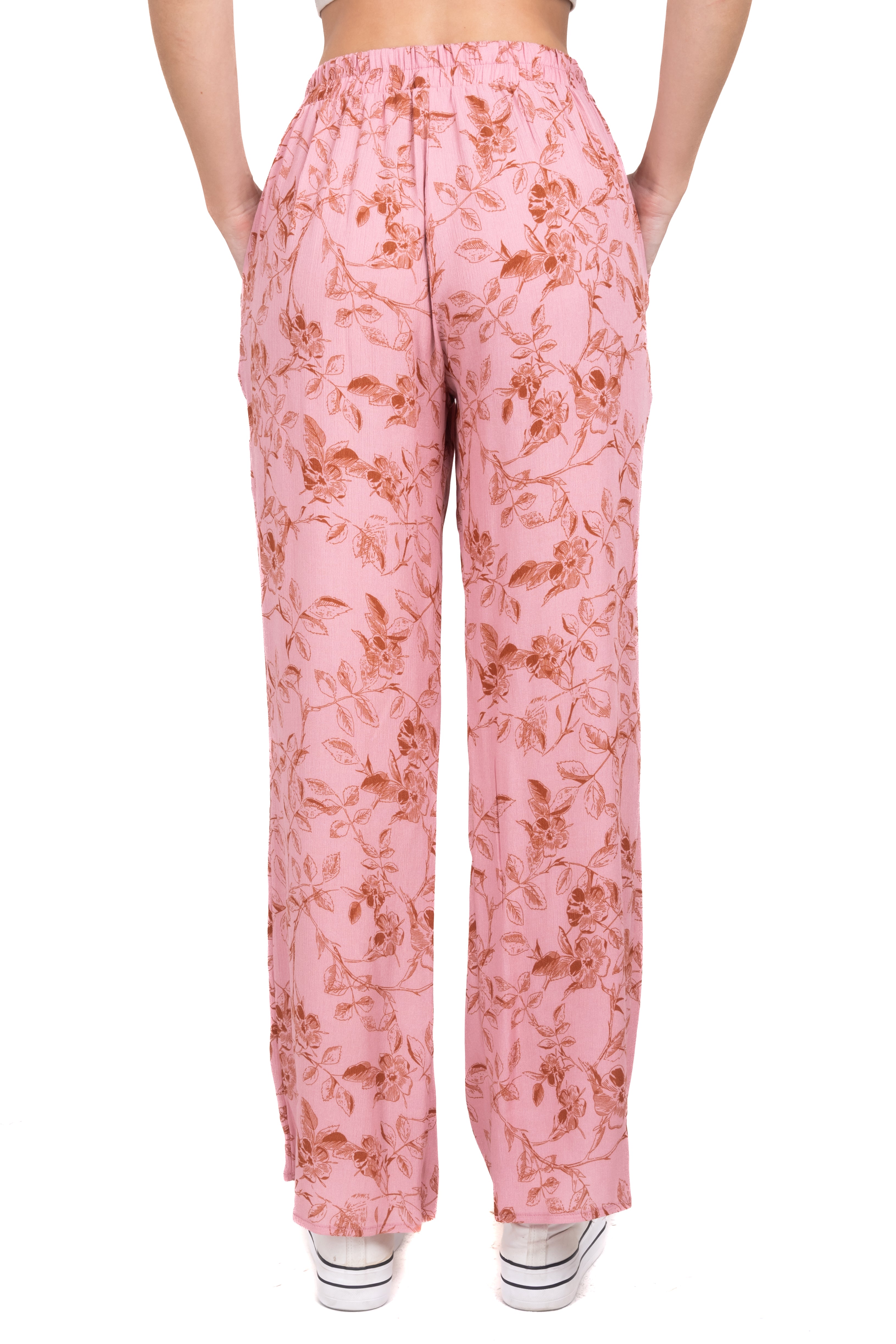 Pantalón recto cintas flores ROSA COMBO