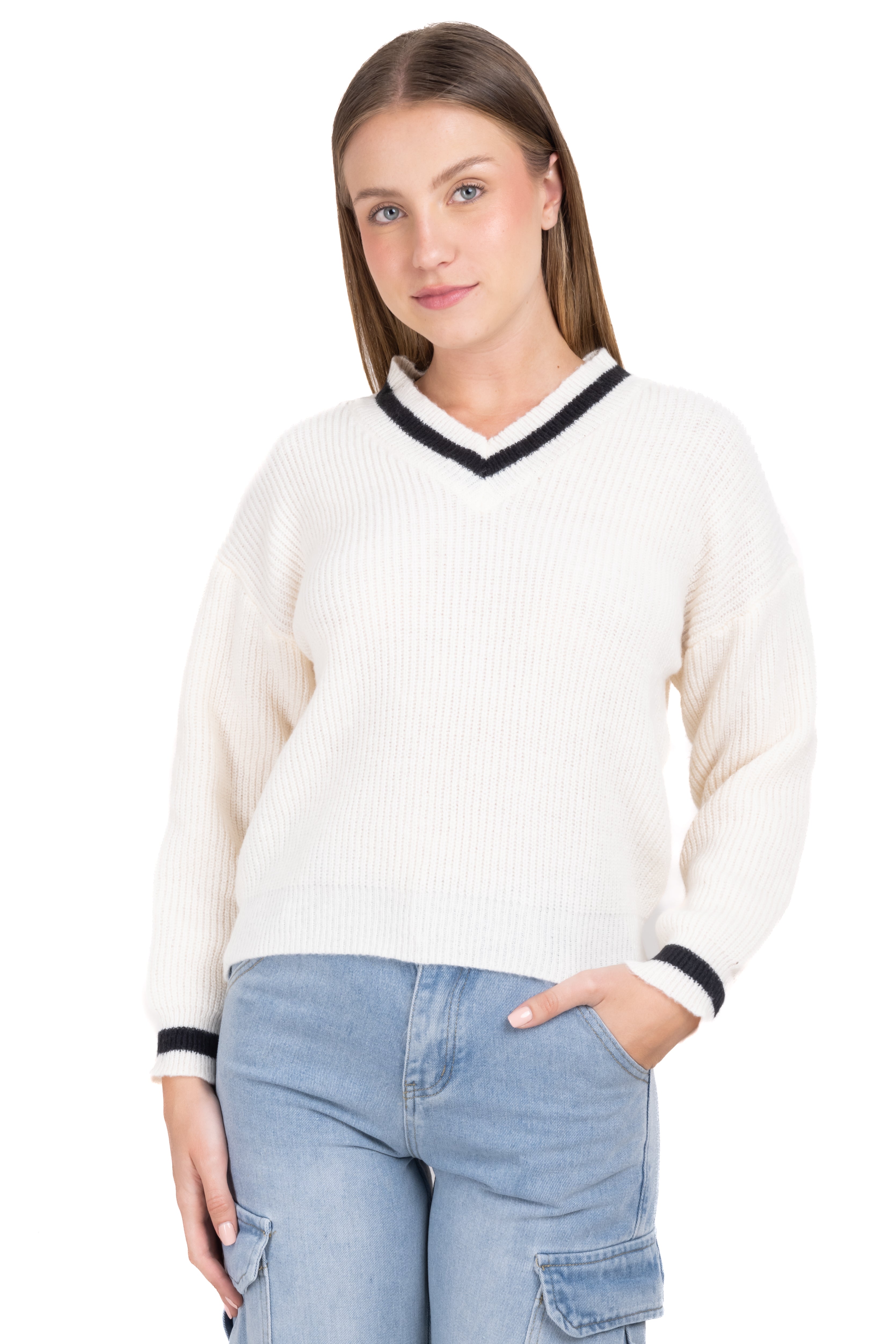 Bicolor woven woven sweater Combo bone