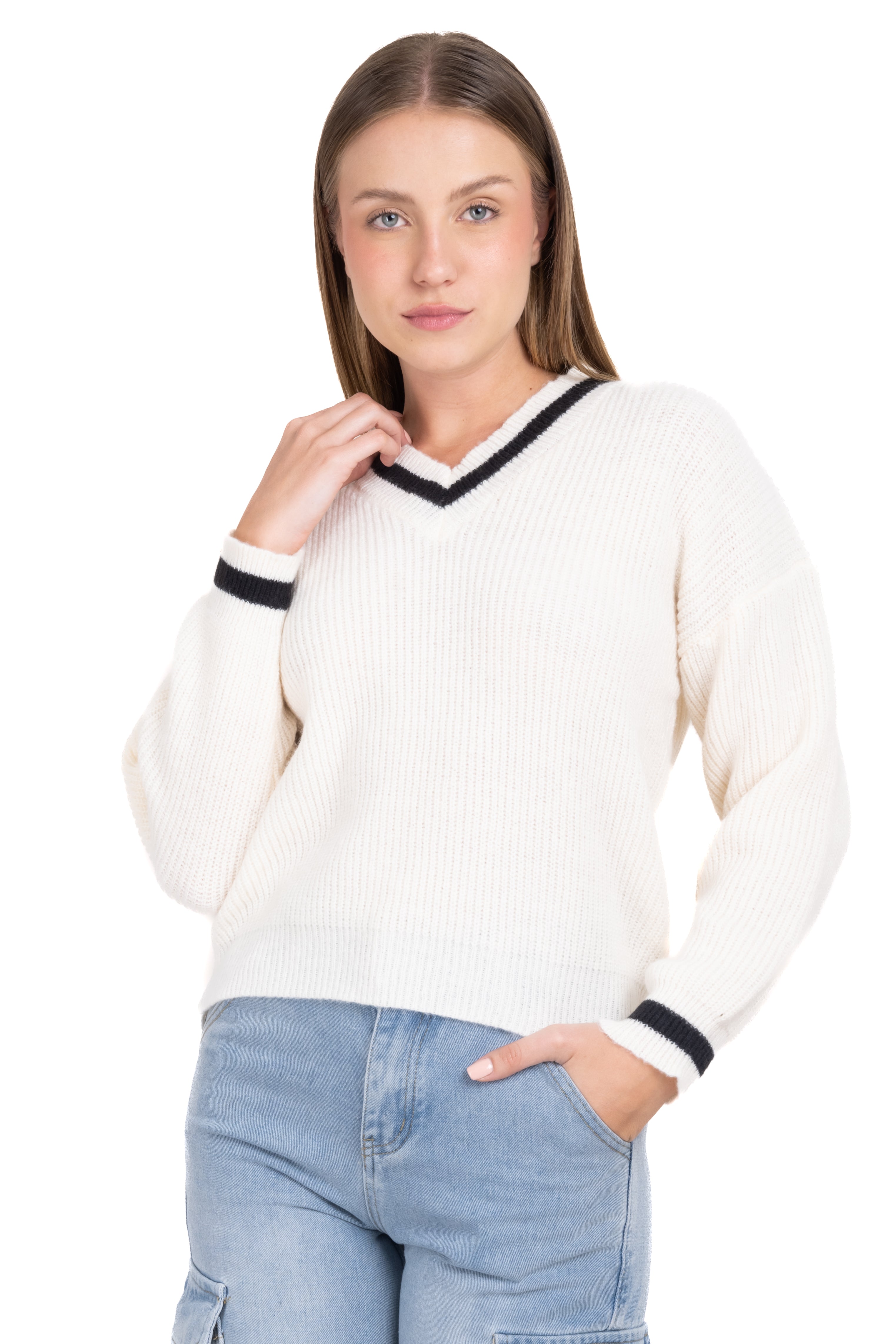 Bicolor woven woven sweater Combo bone