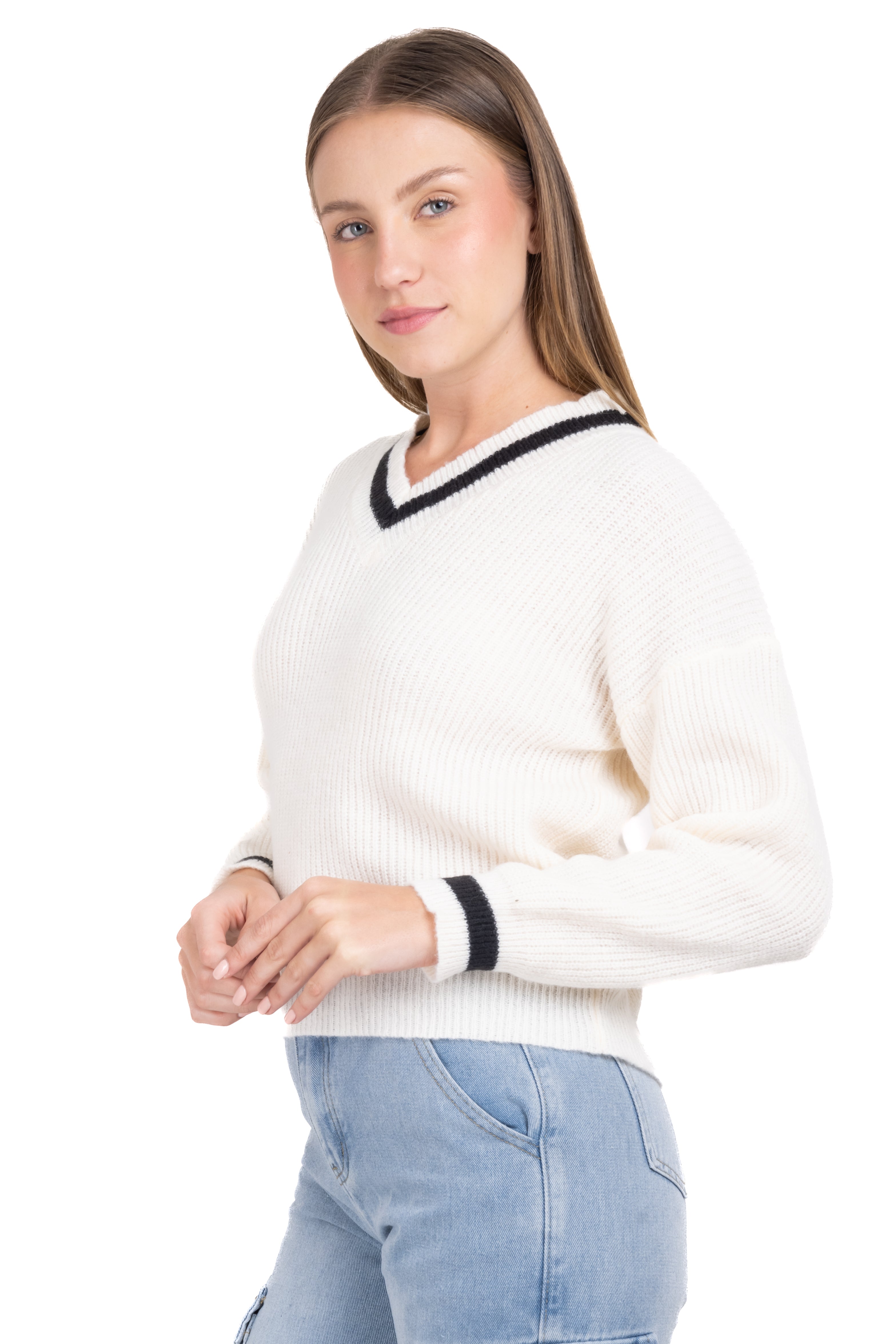 Bicolor woven woven sweater Combo bone