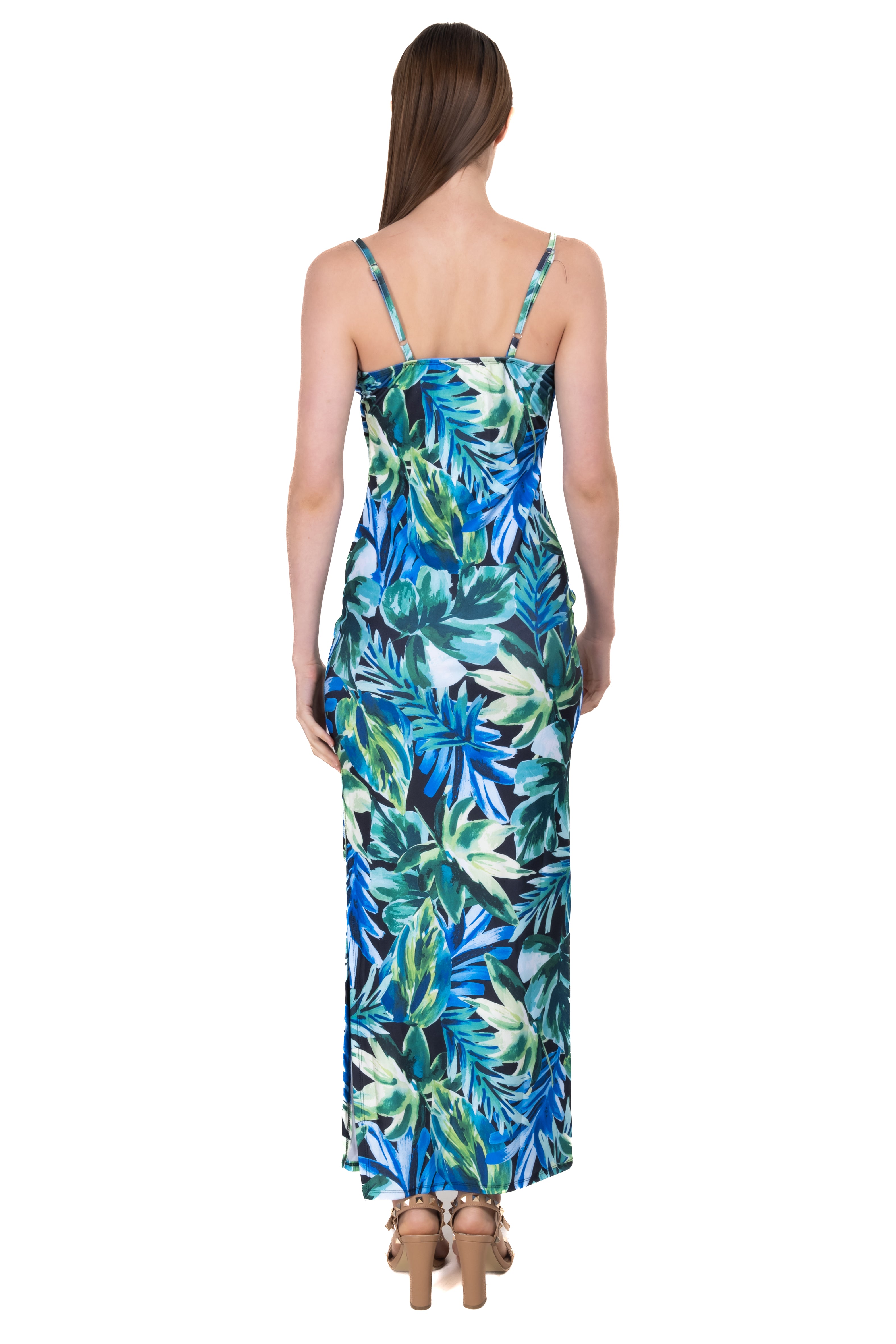 Vestido escote cascada estampado tropical MULTICOLOR