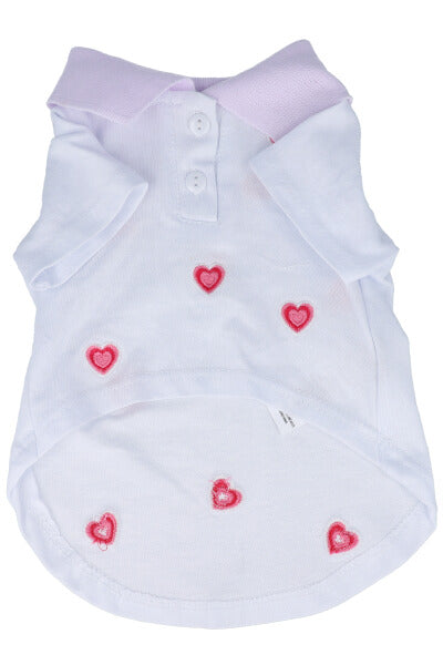 PLAYERA MASCOTA BORDADO CORAZONES CH BLANCO