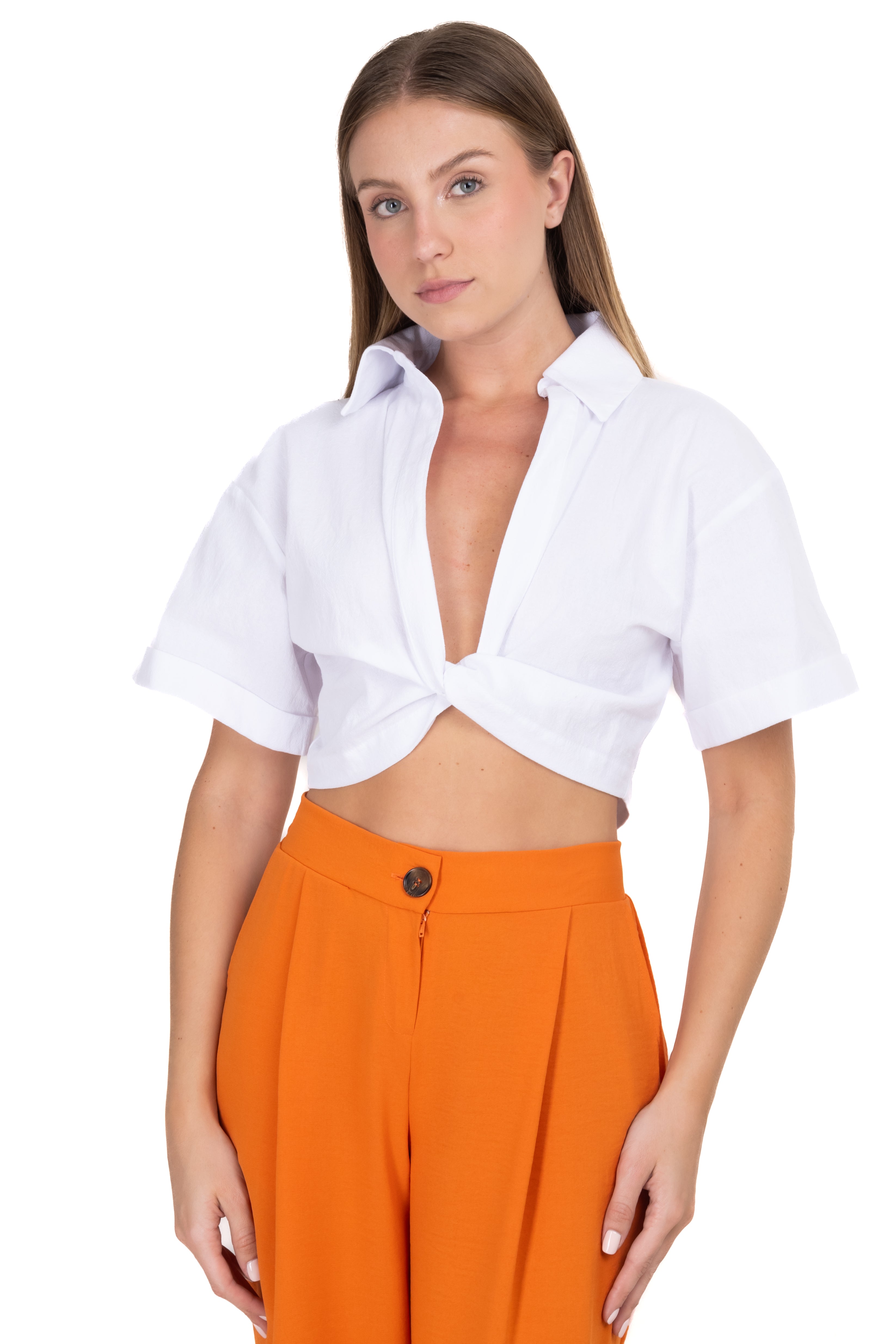 Camisa cropped nudo liso BLANCO