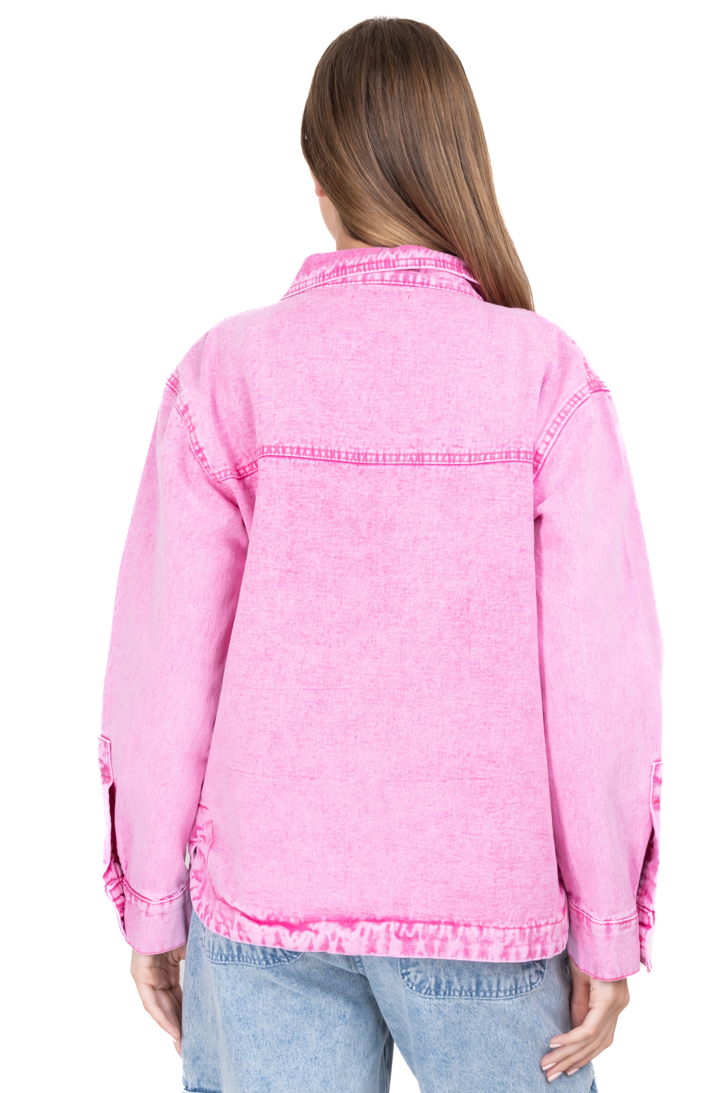 Denim oversize jacket pockets Bright pink