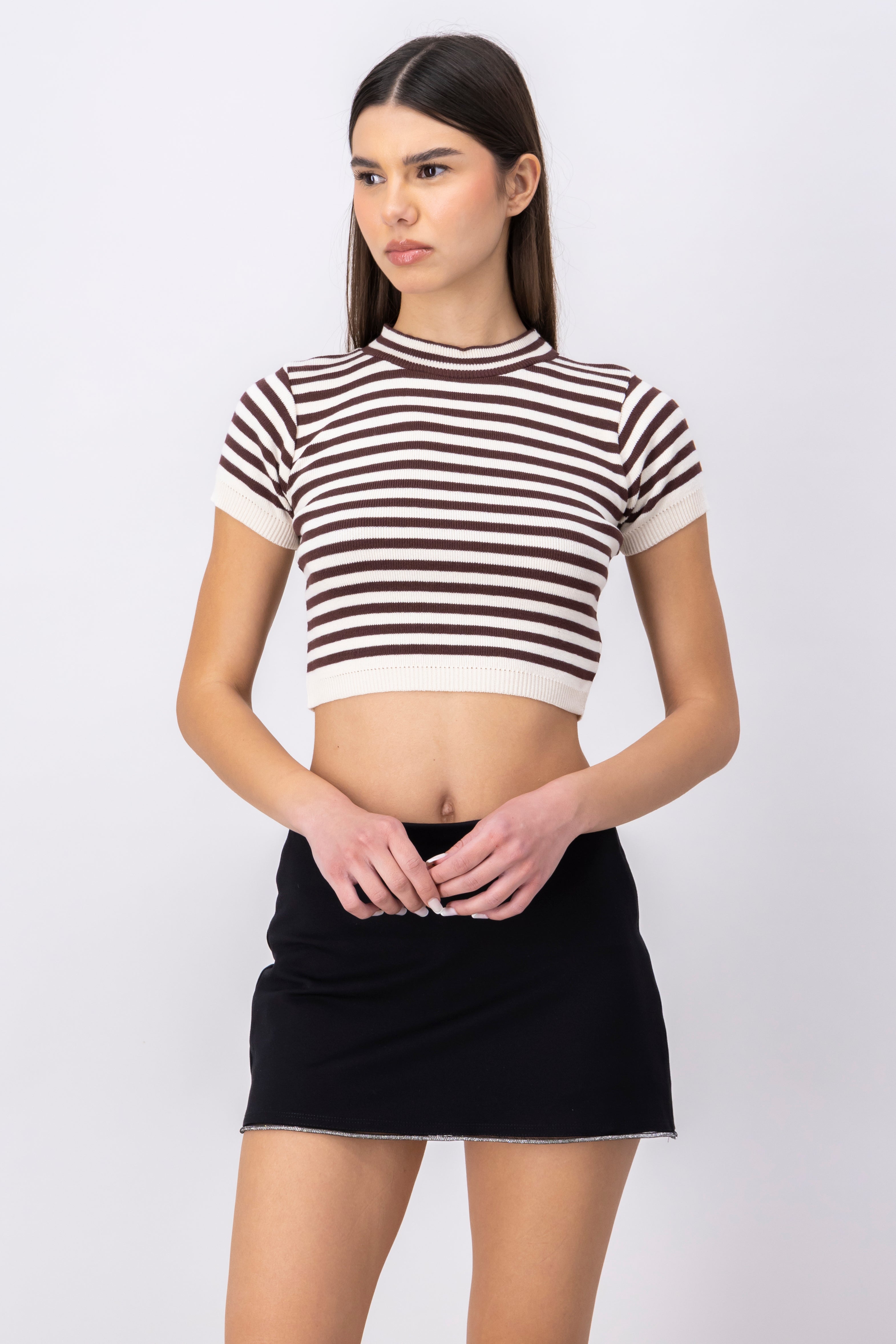 Round -neck fourth ray COFFEE