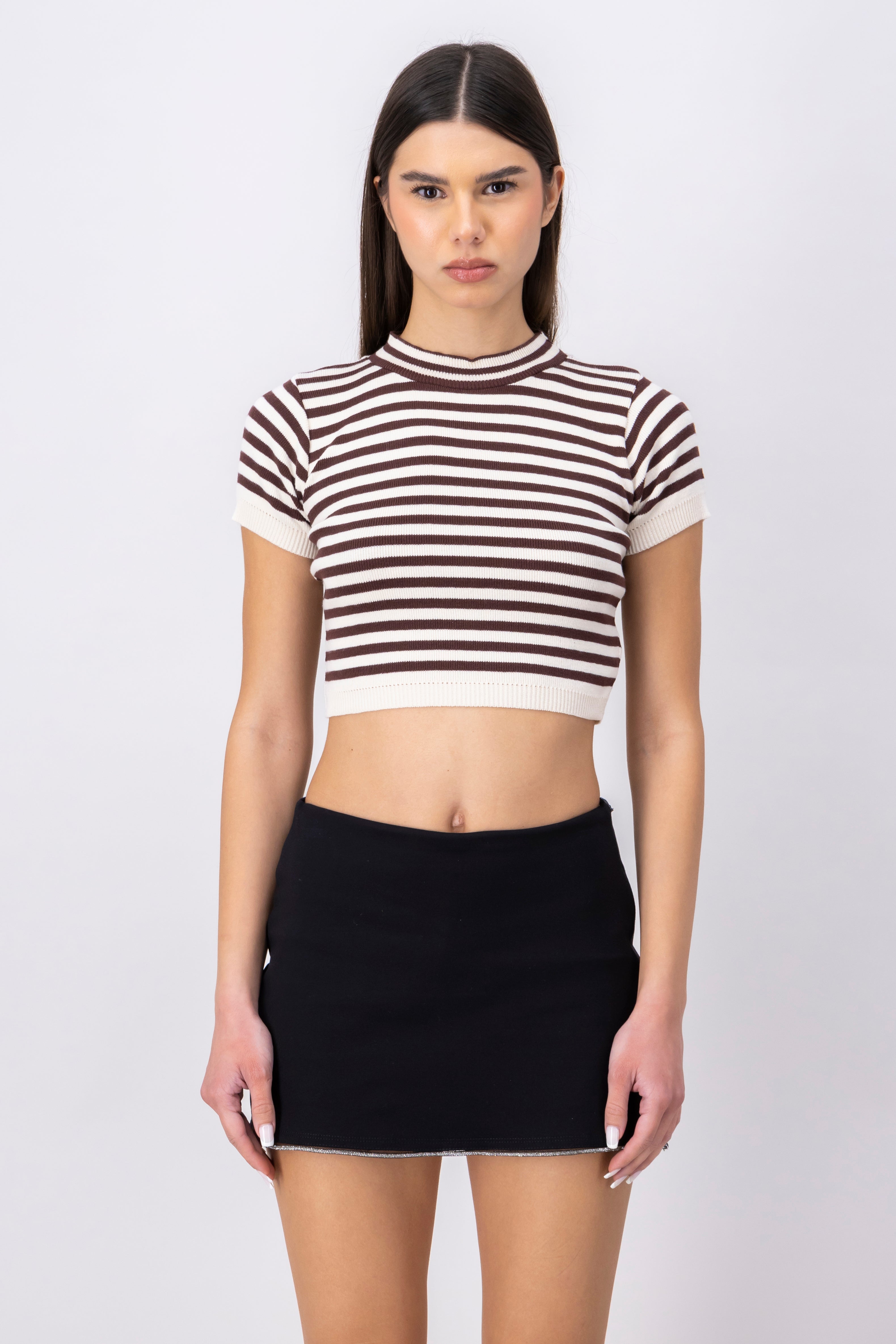 Round -neck fourth ray COFFEE
