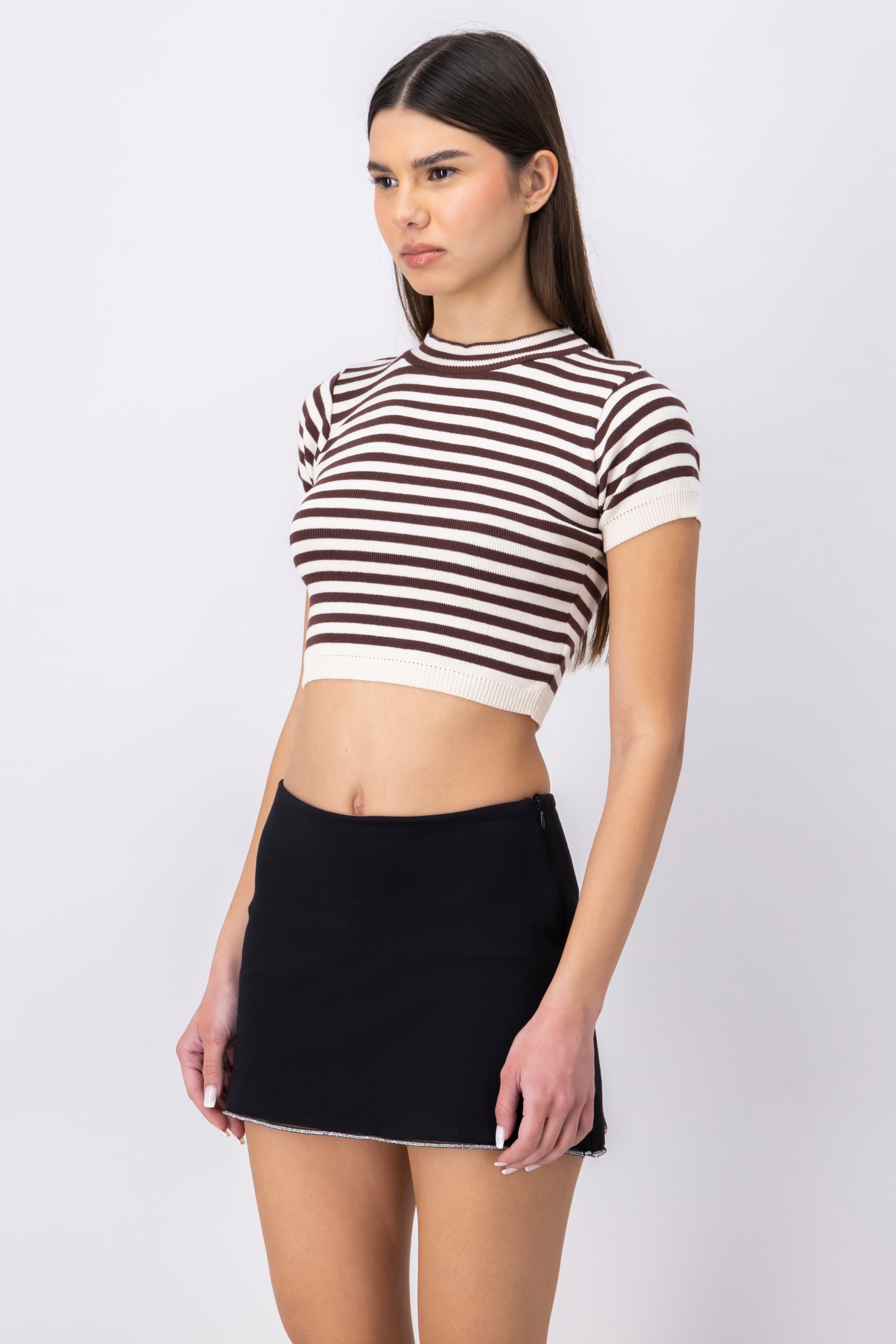 Round -neck fourth ray COFFEE