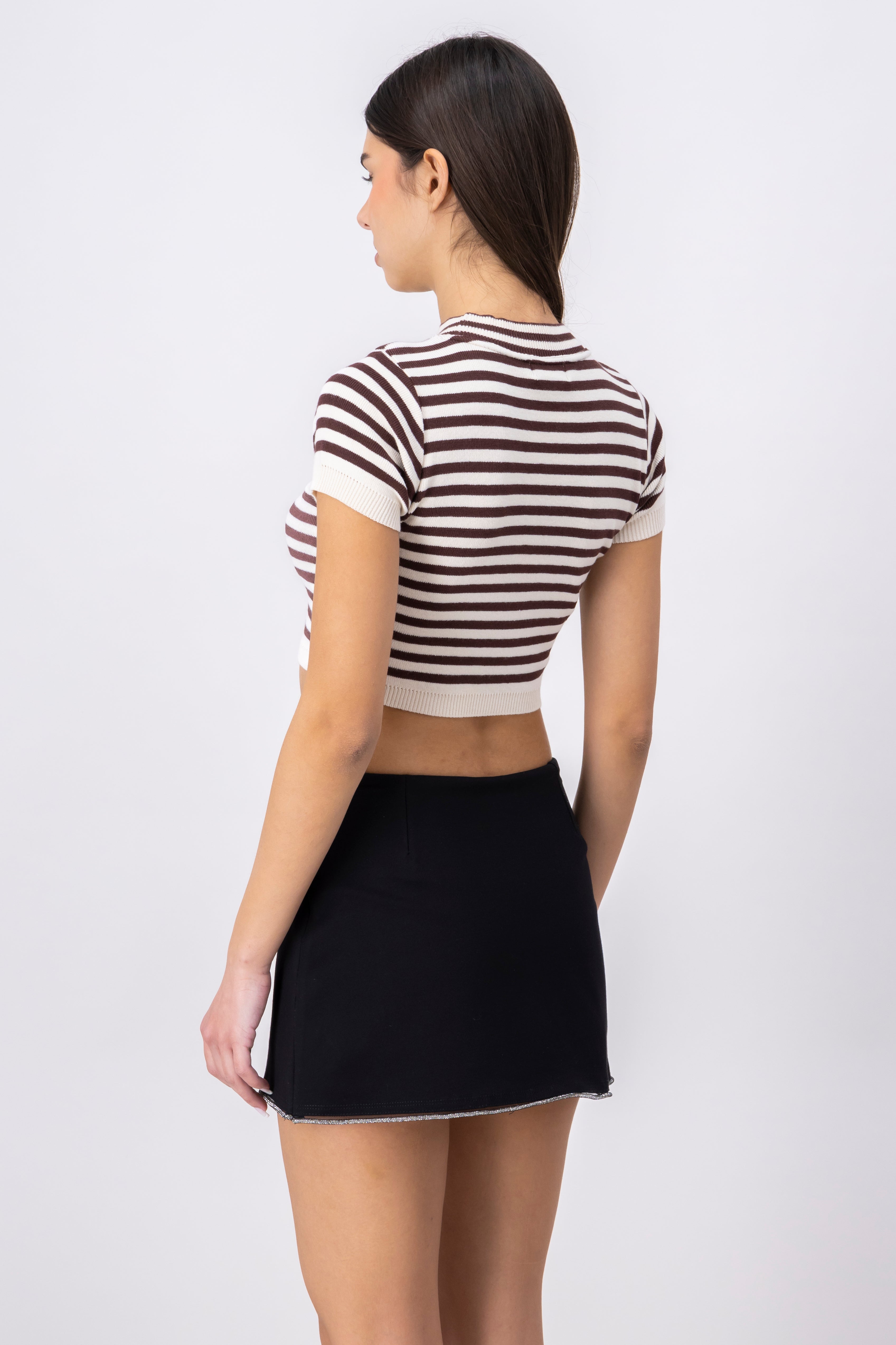 Round -neck fourth ray COFFEE