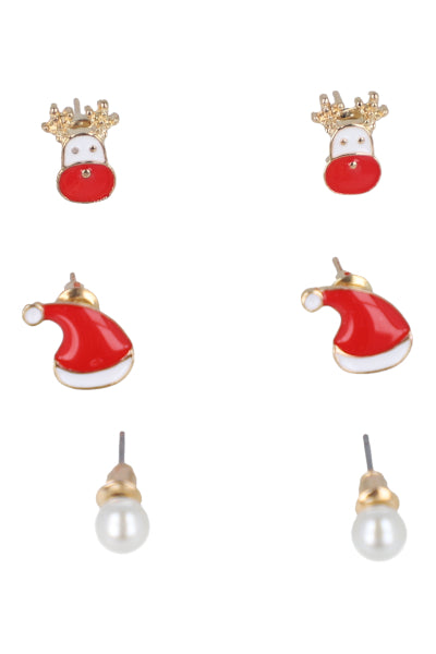 Set 3 earrings Christmas reindeer GOLD