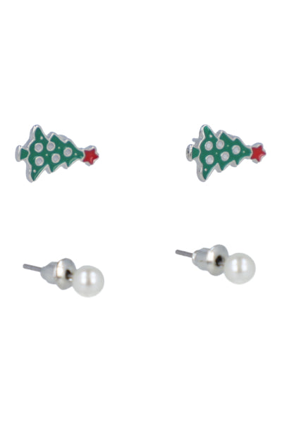 Set 2 Pares Aretes Arbol Navidad PLATA