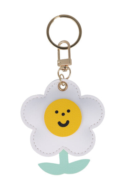 Happy Flower Design Keychain WHITE