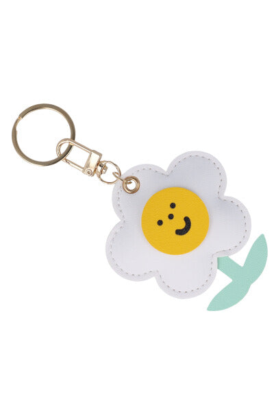 Happy Flower Design Keychain WHITE