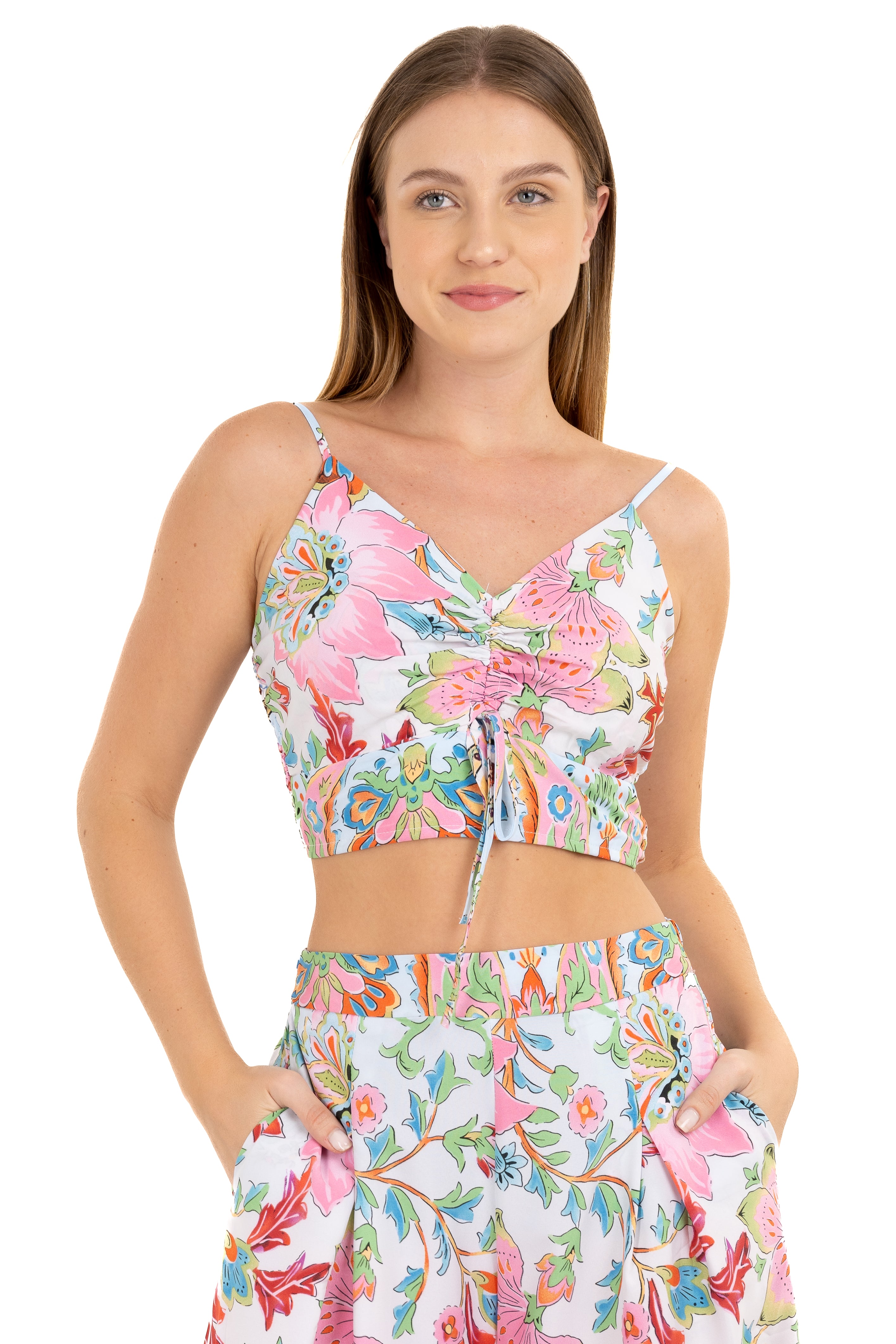 Top Frieve Floral Print Retro Rosa Combo