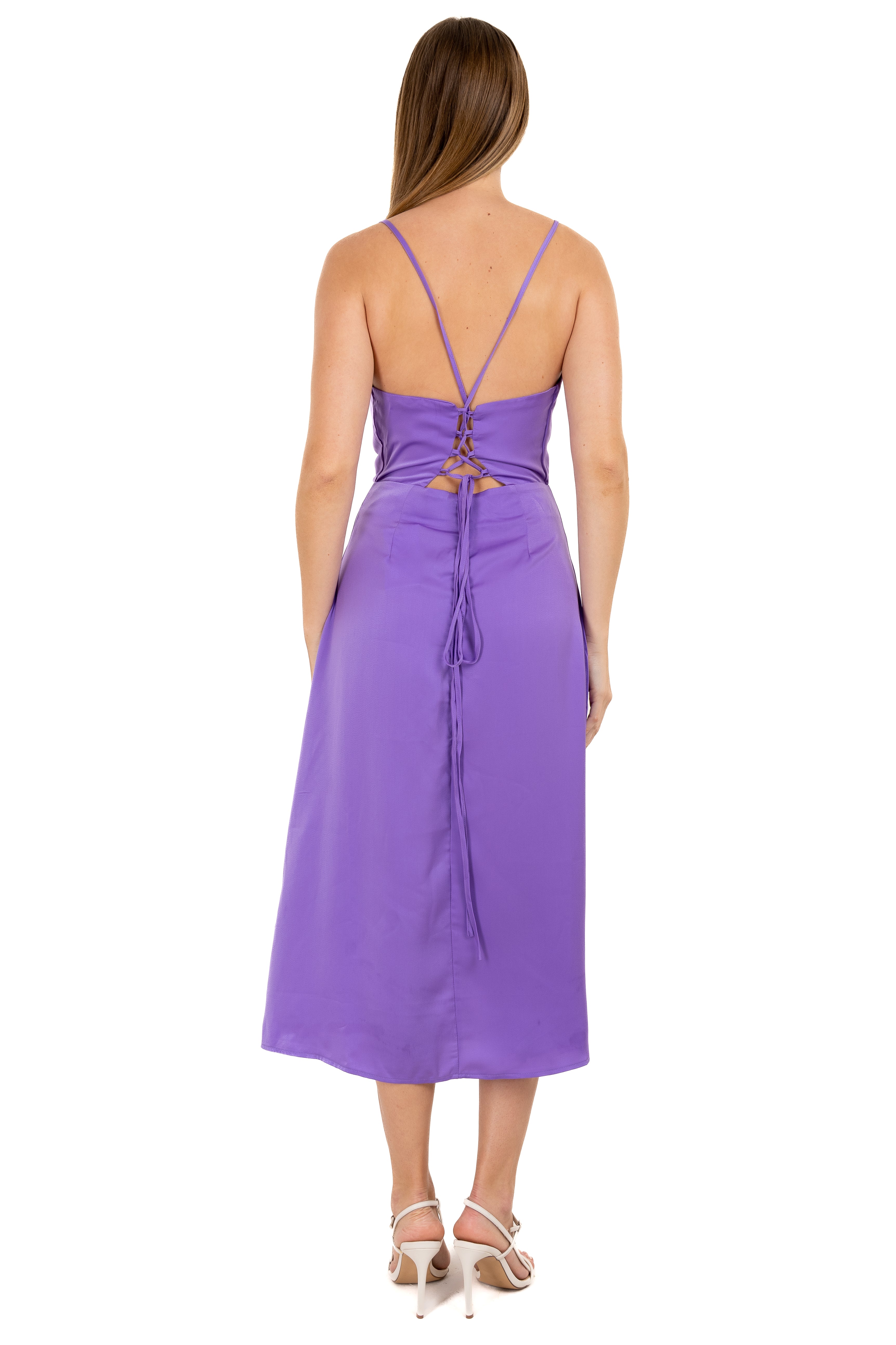 Vestido maxi tirantes lace up MORADO