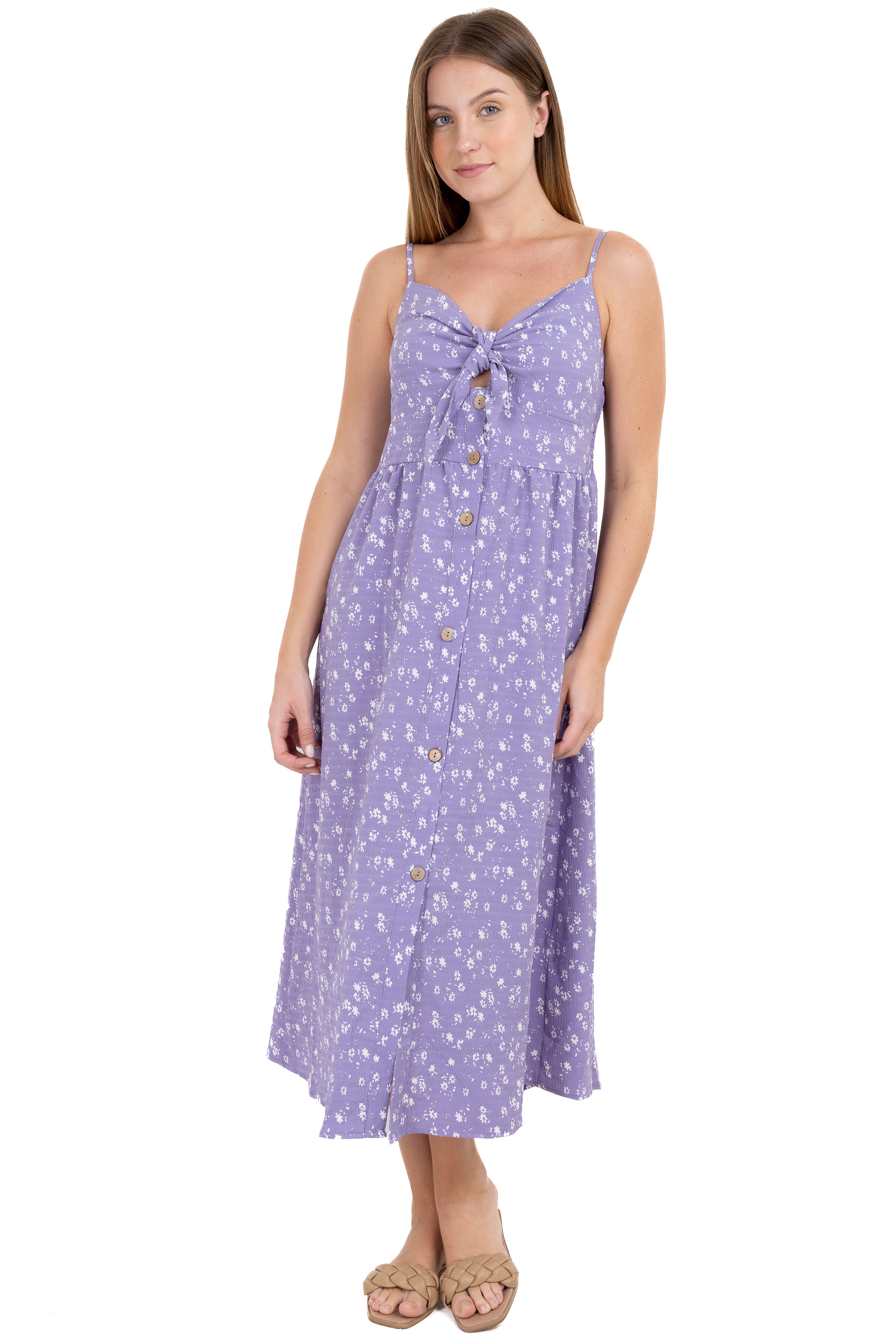 Vestido maxi botones frontales MORADO COMBO