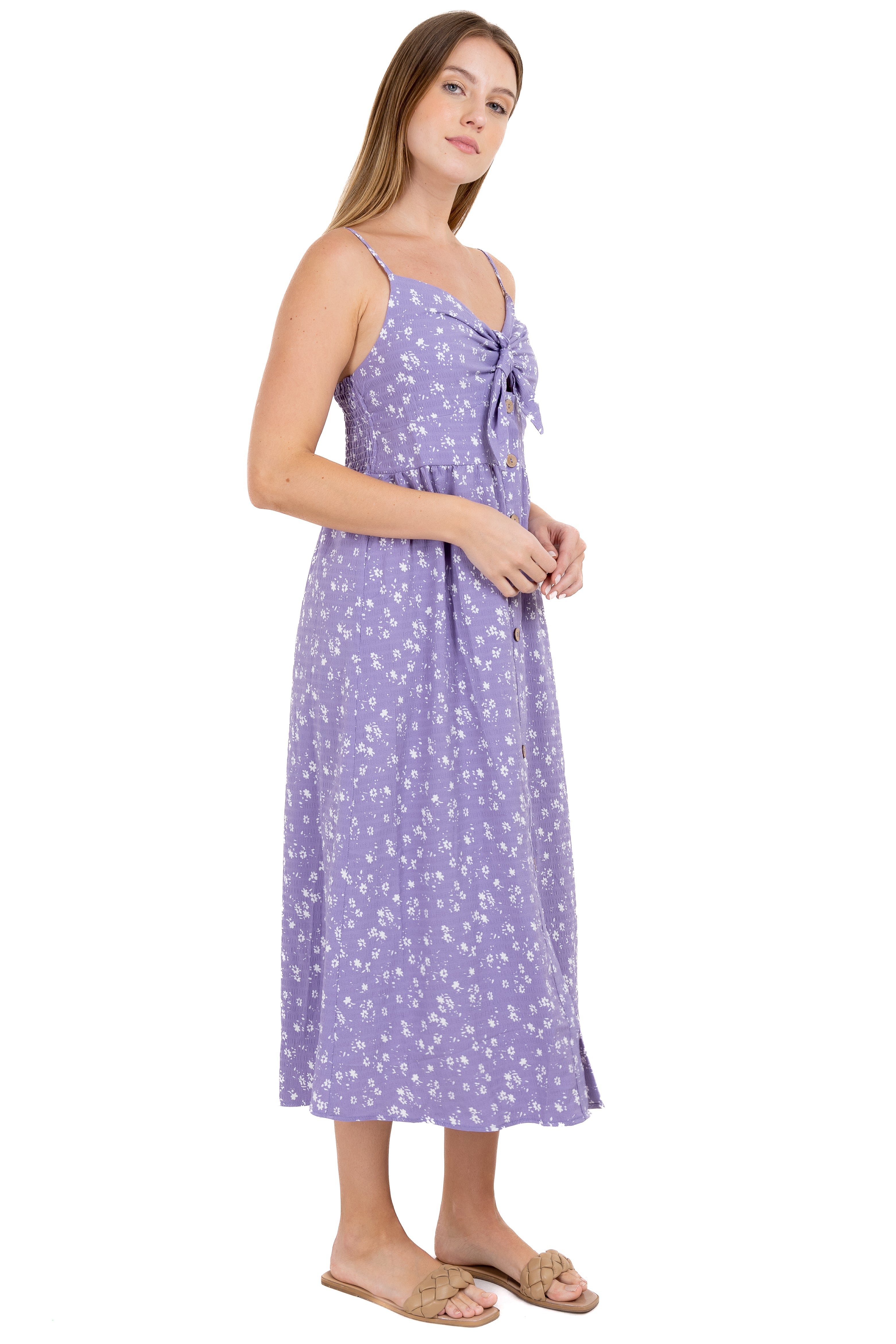 Vestido maxi botones frontales MORADO COMBO