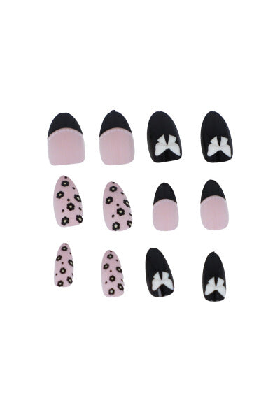 Set 12 uñas bicolor mix NEGRO