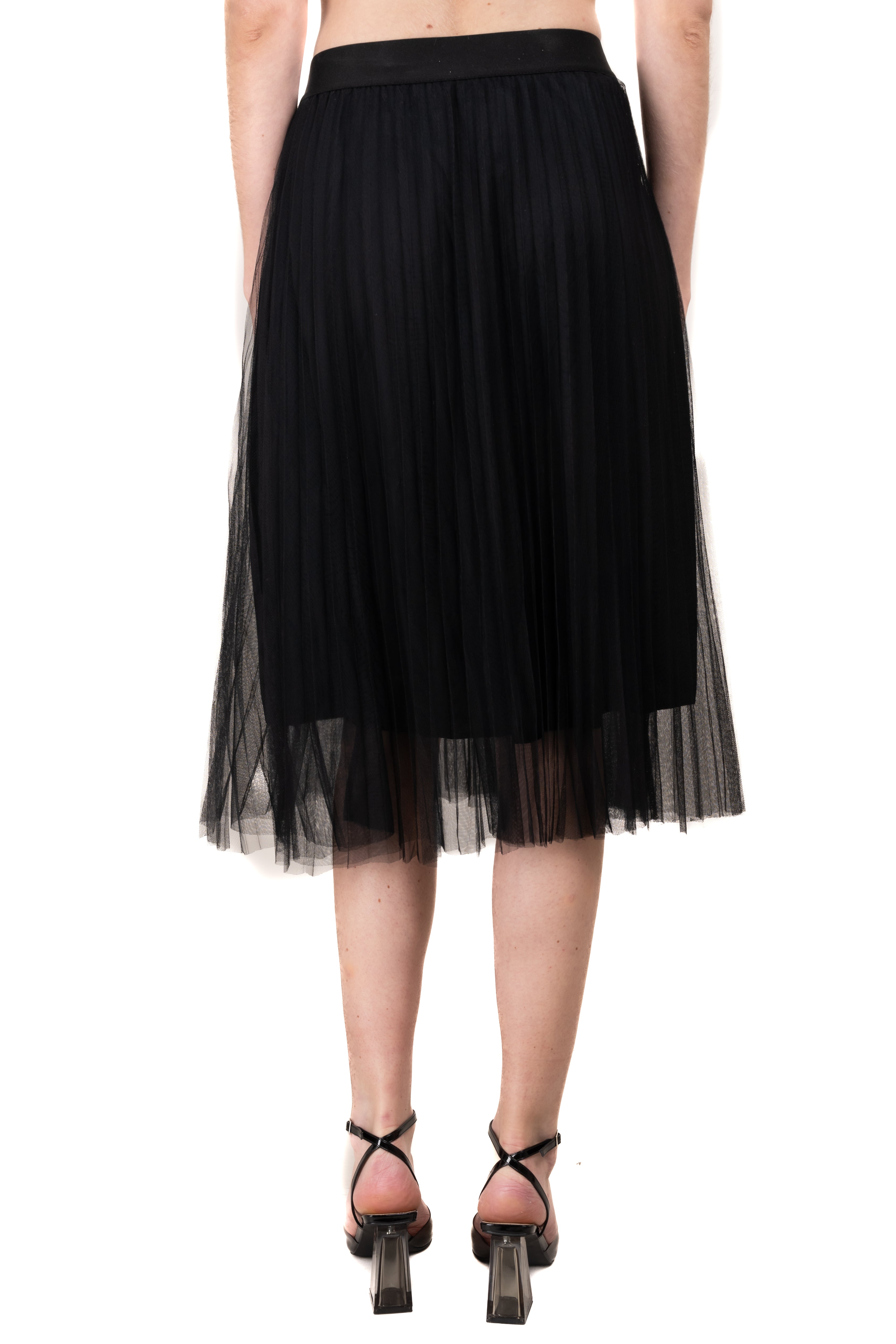 Falda midi plisada mesh NEGRO