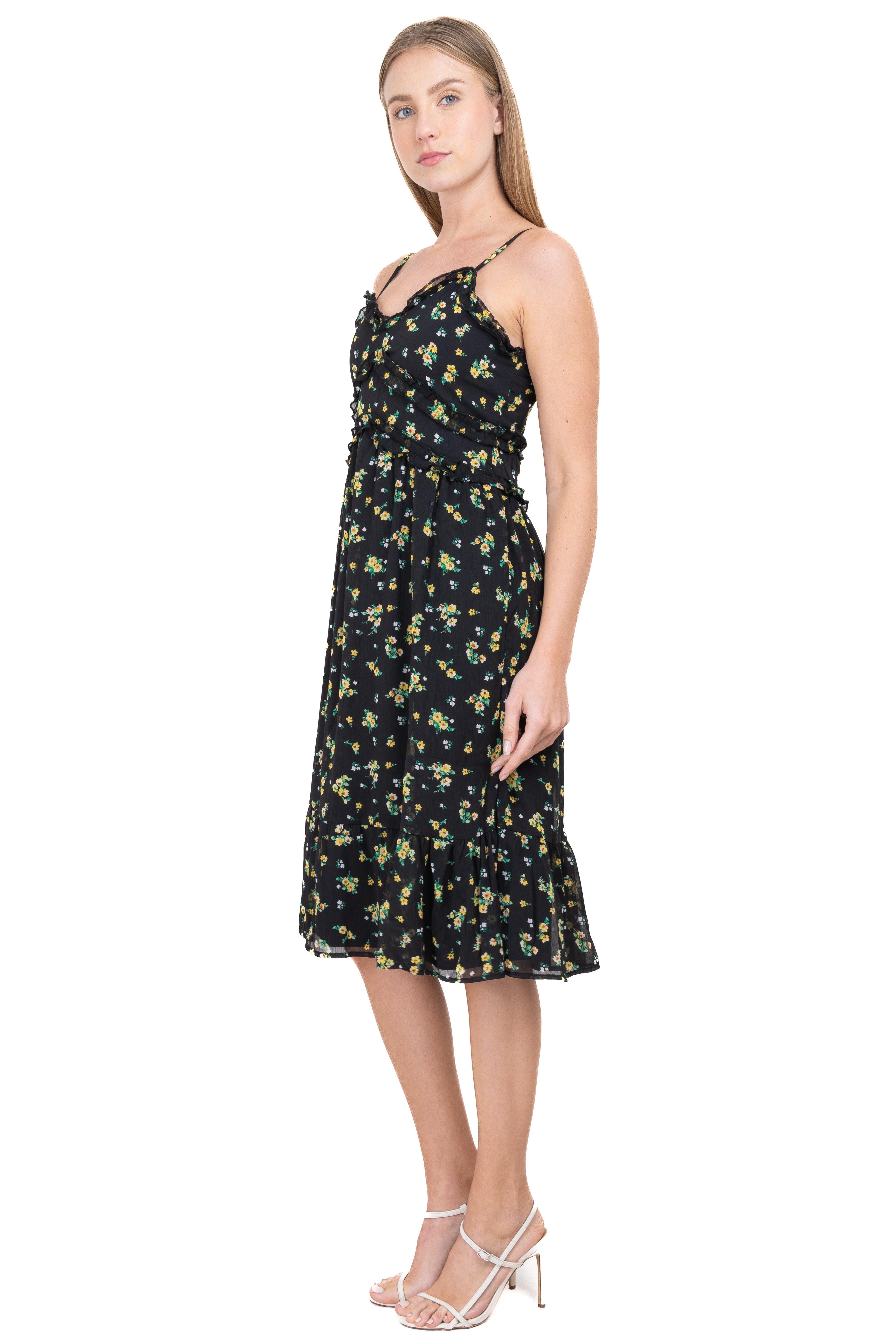 Vestido midi olanes flores NEGRO COMBO