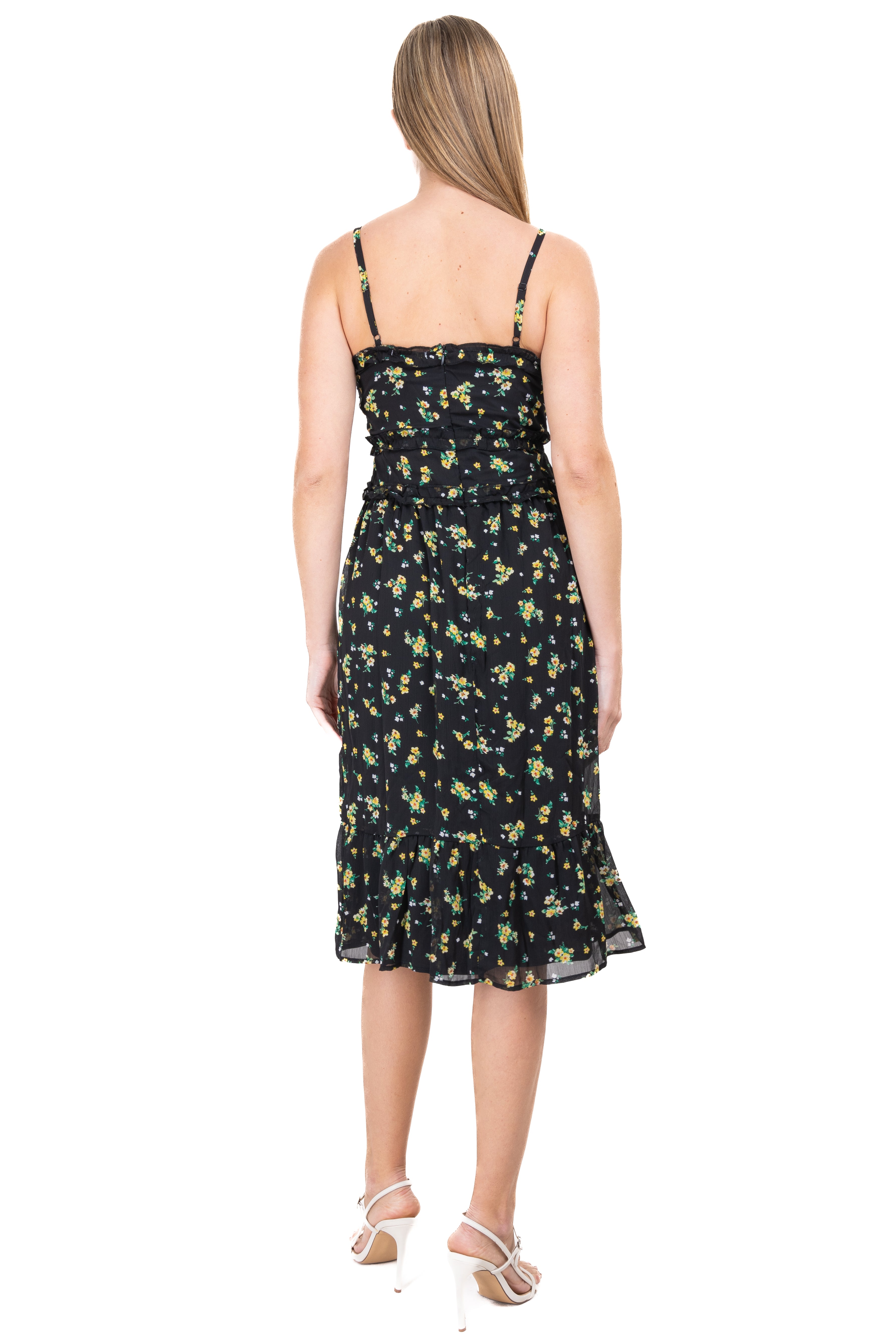 Vestido midi olanes flores NEGRO COMBO