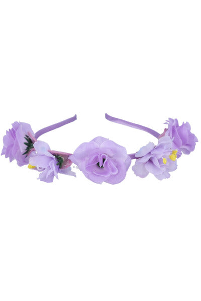 Diadema delgada satín flores MORADO