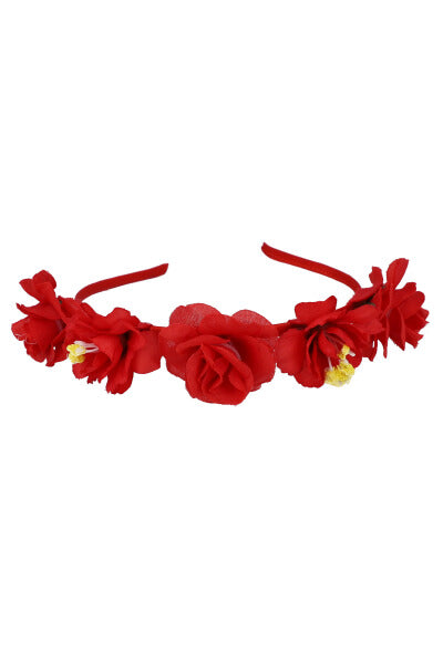 Diadema delgada satín flores ROJO