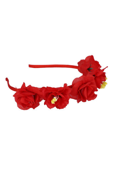 Diadema delgada satín flores ROJO