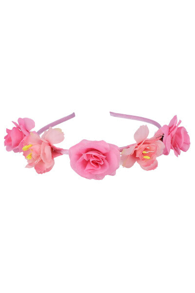 Diadema delgada satín flores ROSA