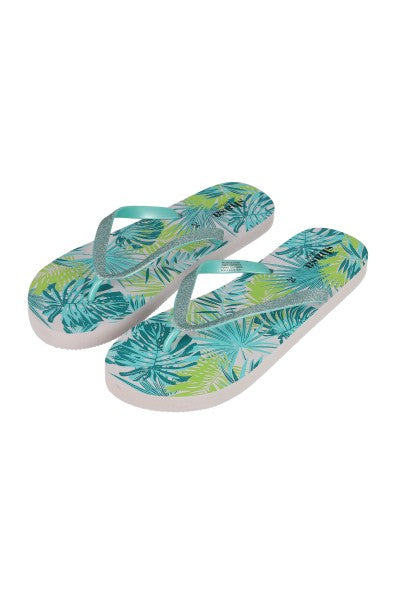 Flip flop brillos hojas tropicales AZUL