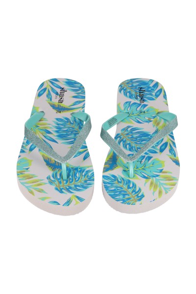 Flip flop tiras brillos hojas AZUL