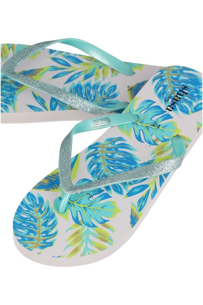 Flip flop tiras brillos hojas AZUL