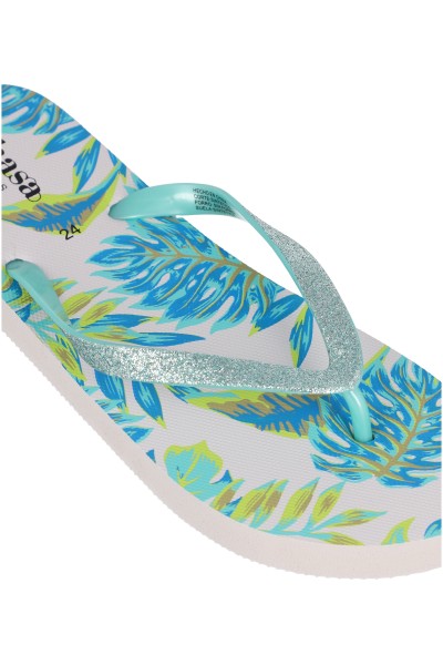 Flip flop tiras brillos hojas AZUL