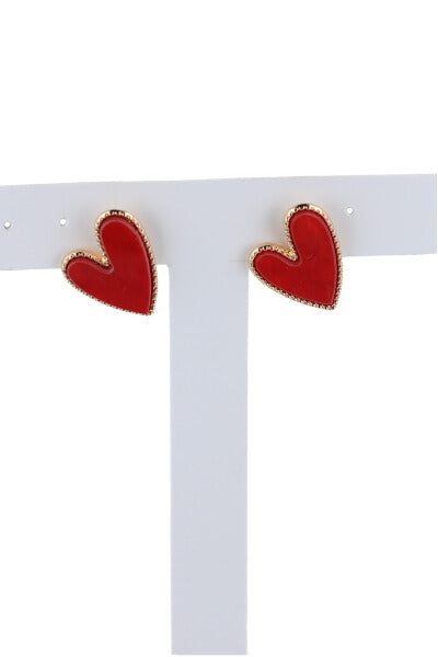 Aretes Corazón Nacarado ROJO