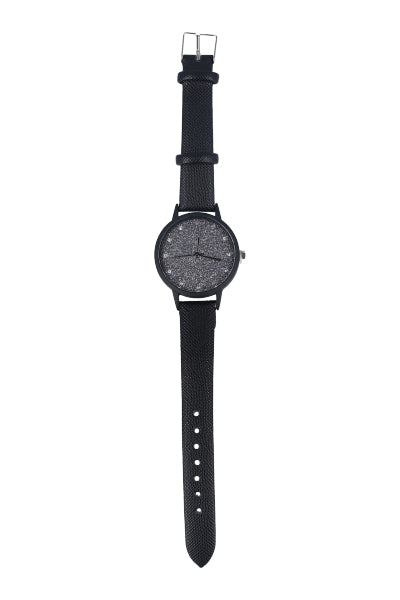 Glitter Monochical Analog Watch BLACK