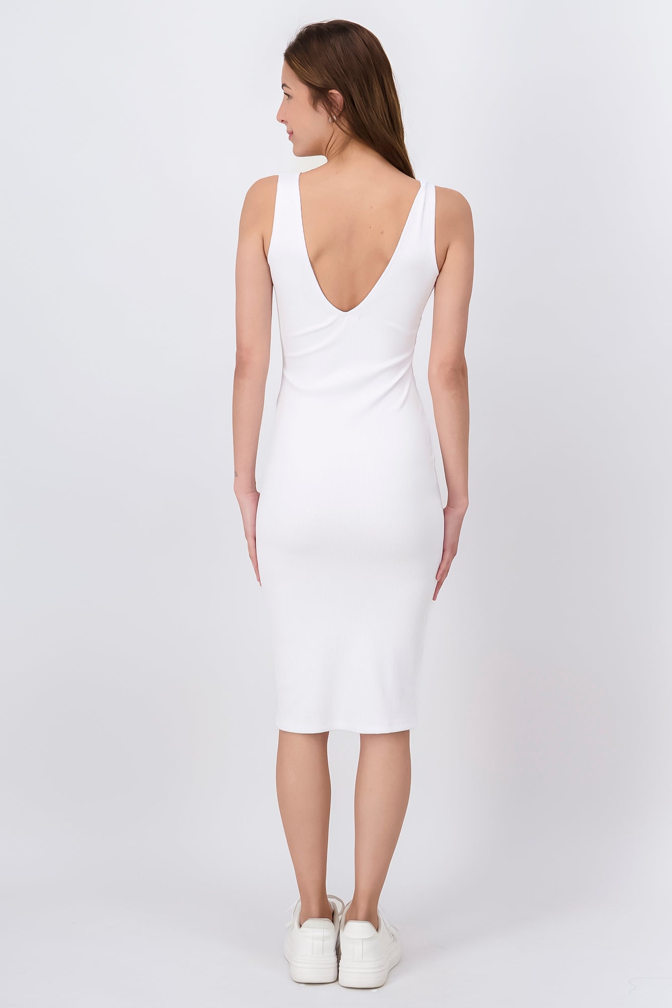 Vestido Midi Acanalado Liso BLANCO