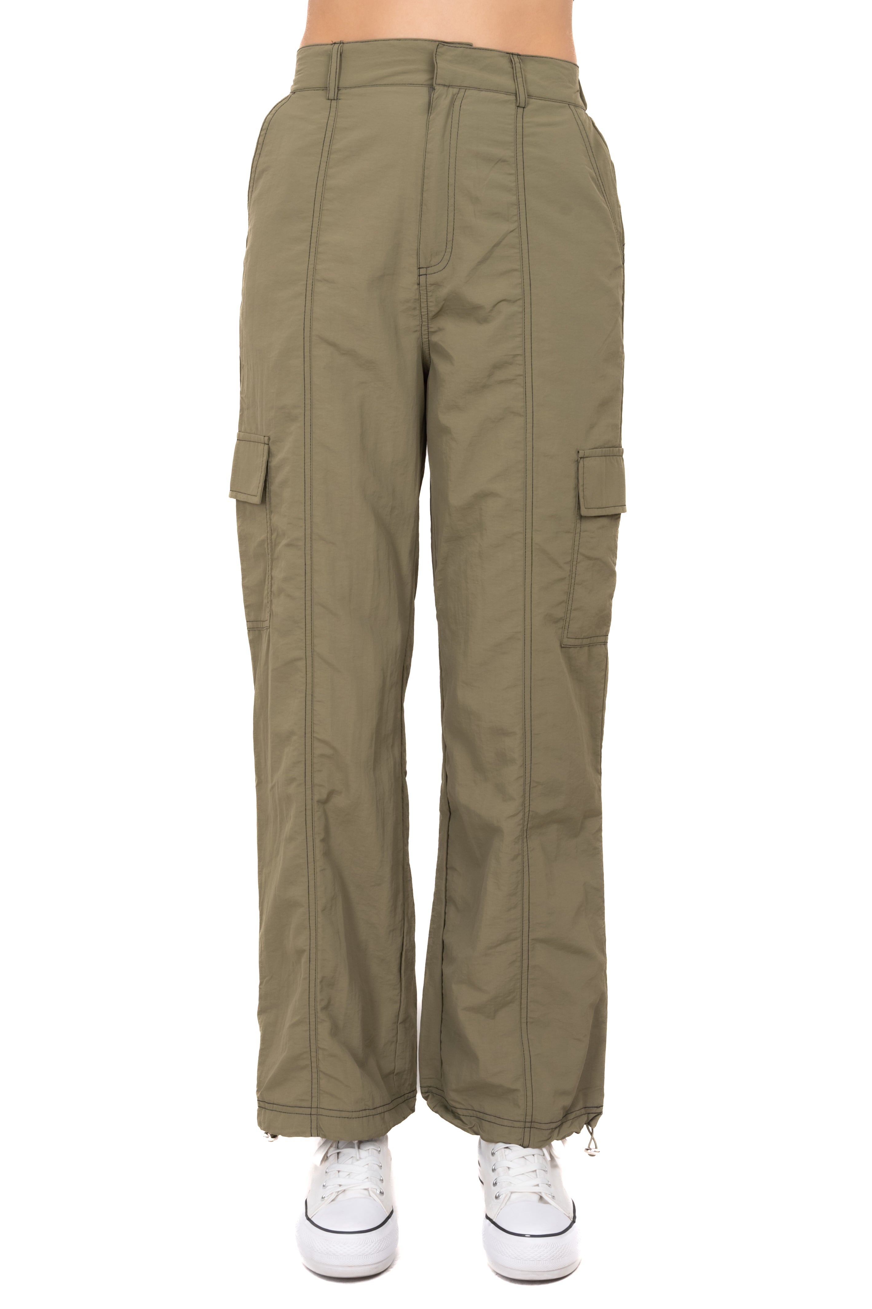 Straight elastic pants OLIVE