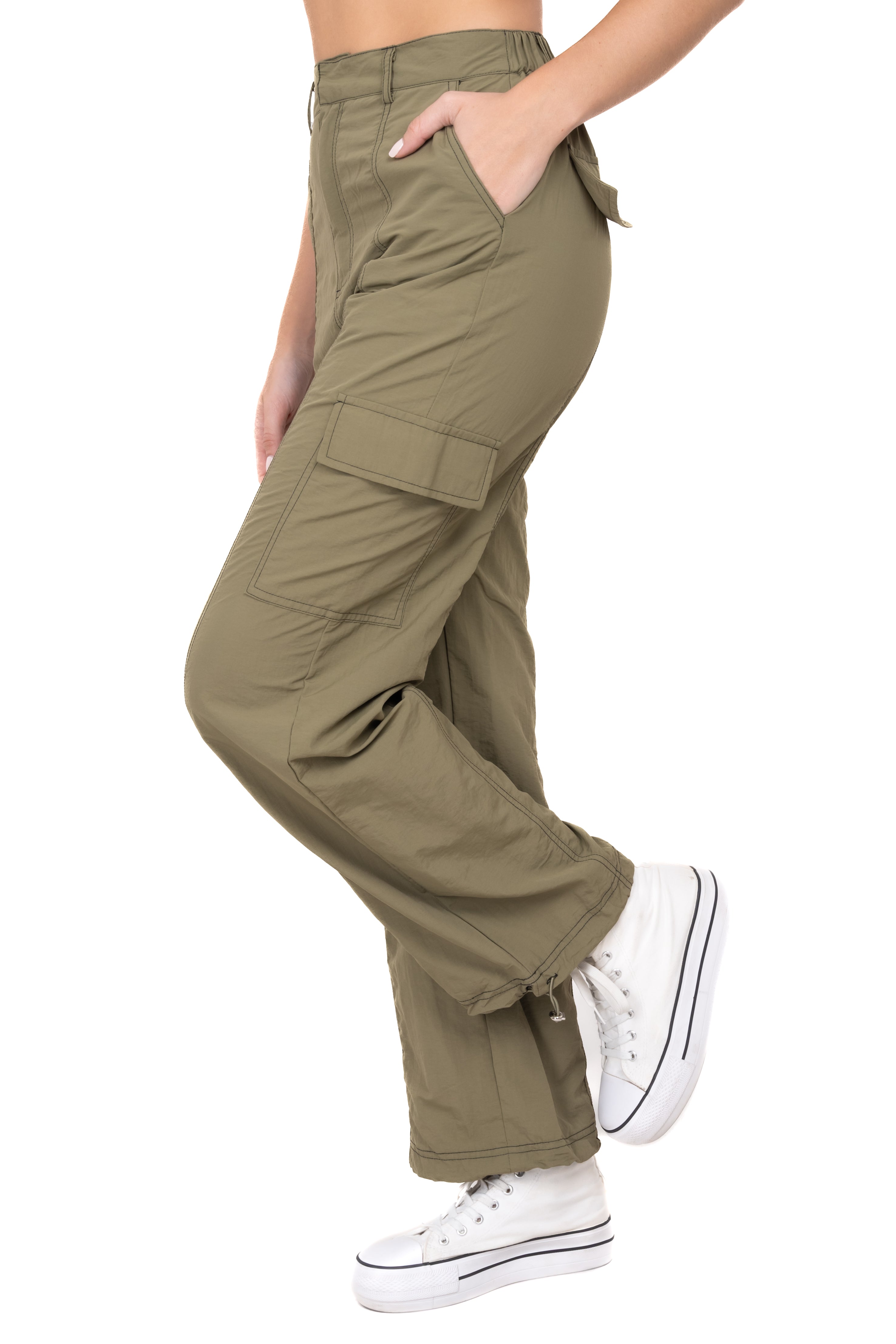 Straight elastic pants OLIVE