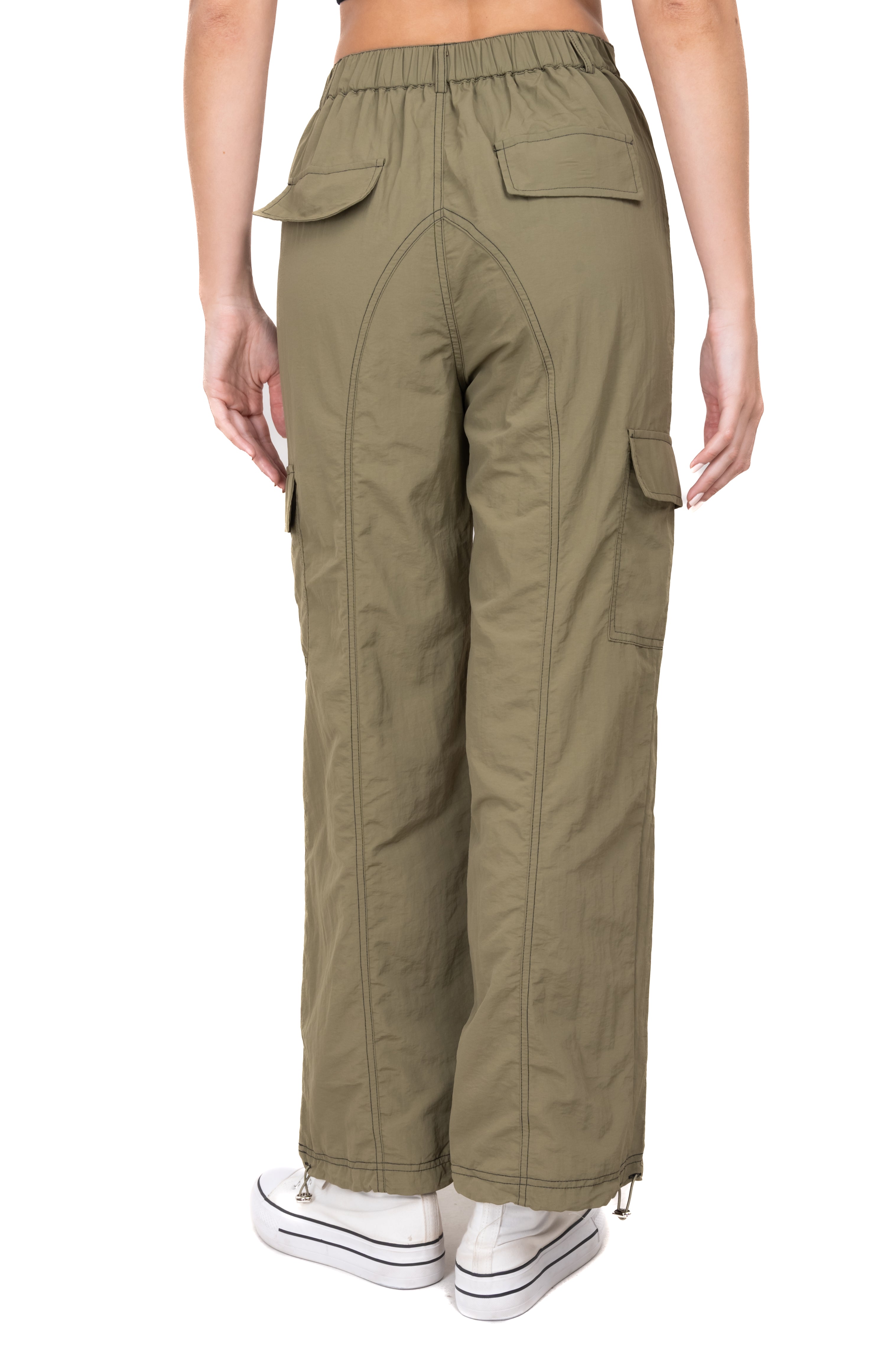 Straight elastic pants OLIVE