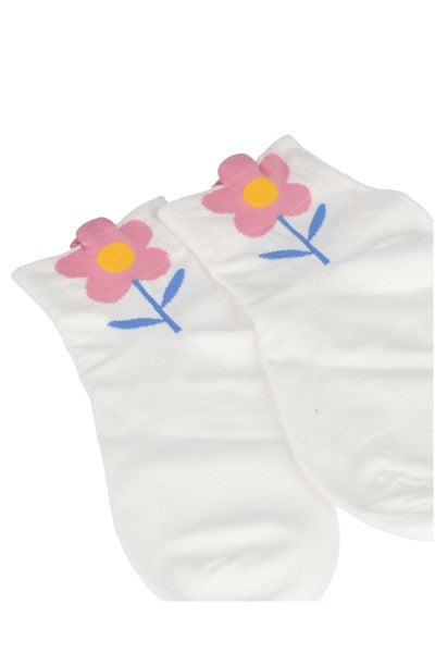 Flower design socks WHITE