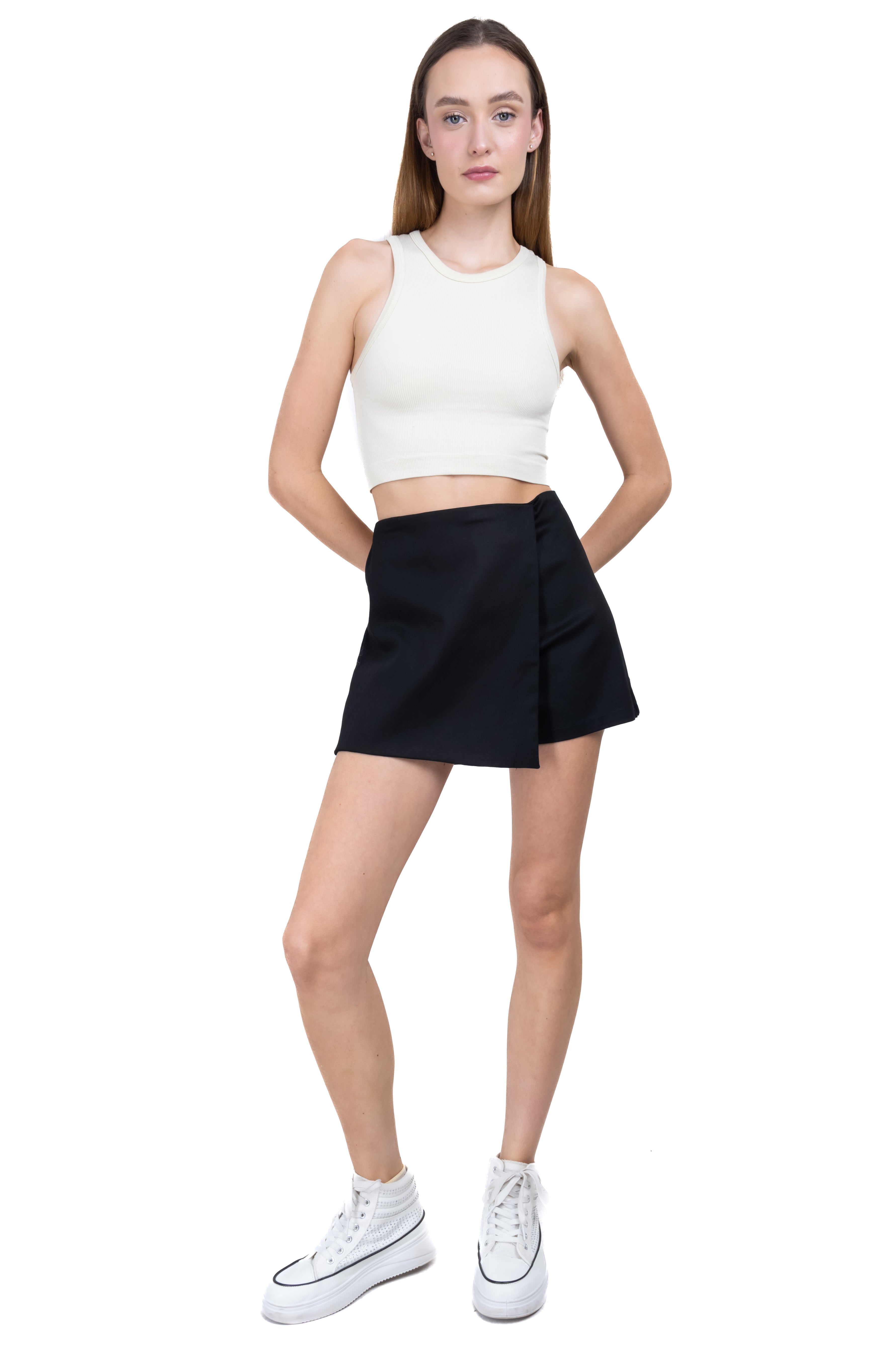 Falda short mini lisa cierre NEGRO