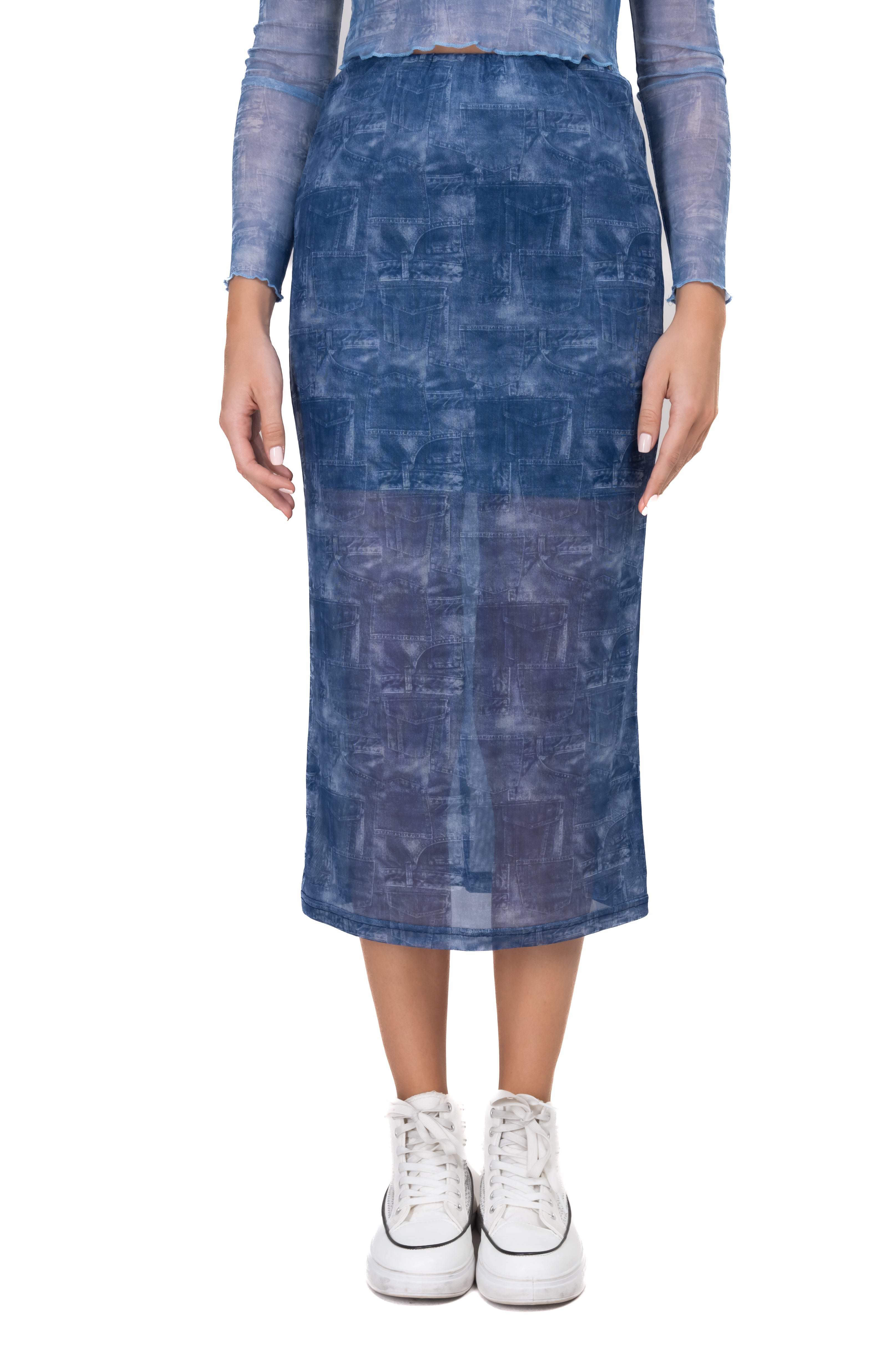 Falda midi mesh denim AZUL