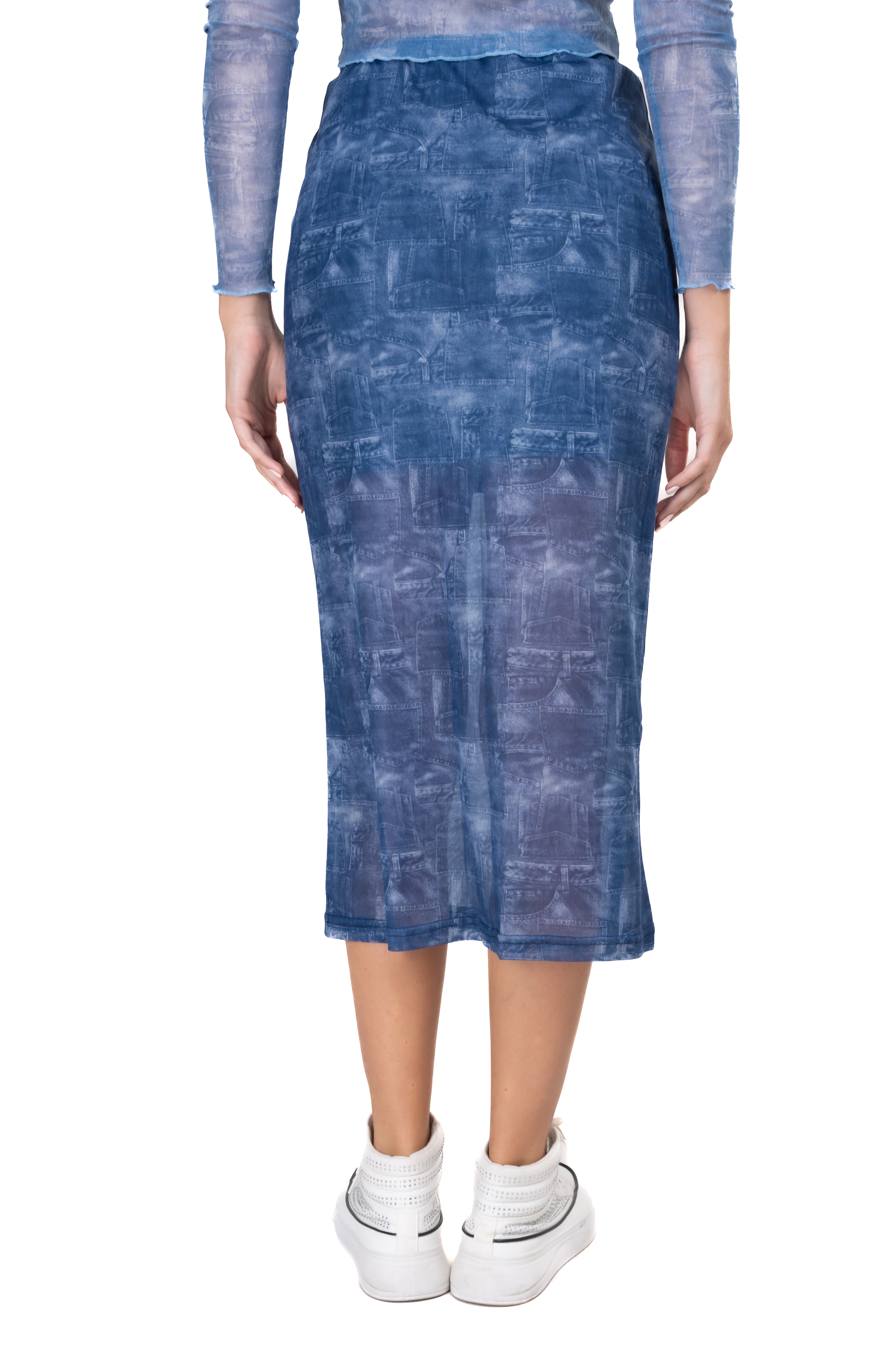 Falda midi mesh denim AZUL