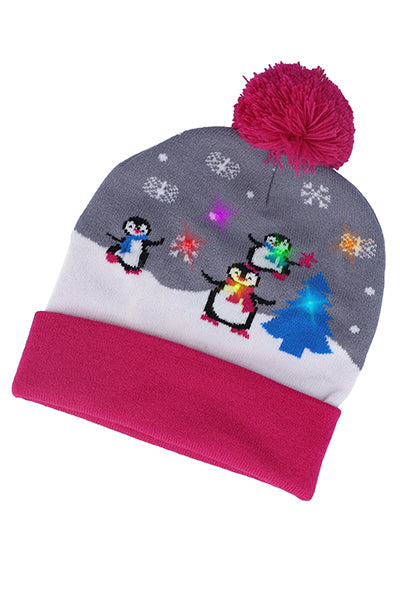 Gorro beanie navideño luces GRIS