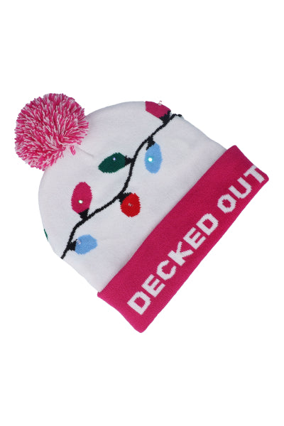 Gorro beanie navideño luces ROSA