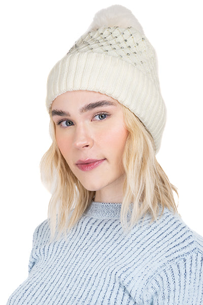 Gorro tejido rombos BLANCO