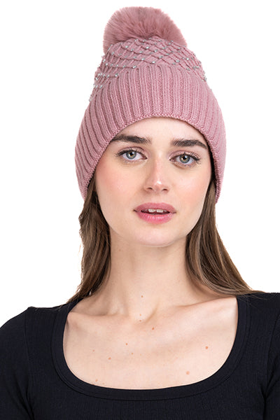 Gorro tejido rombos ROSA