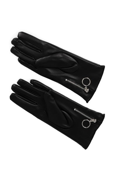 Guantes efecto piel cremallera NEGRO