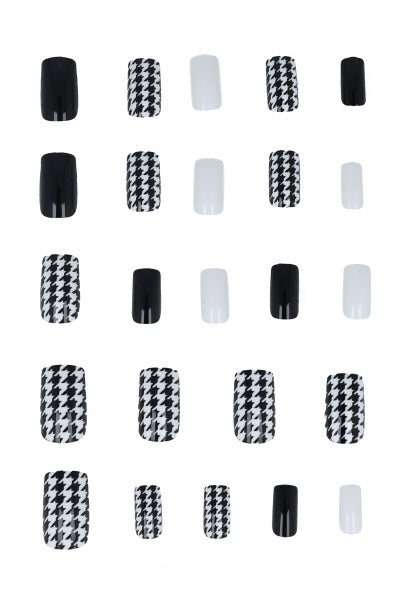 Set 24 uñas pata de gallo NEGRO BLANCO