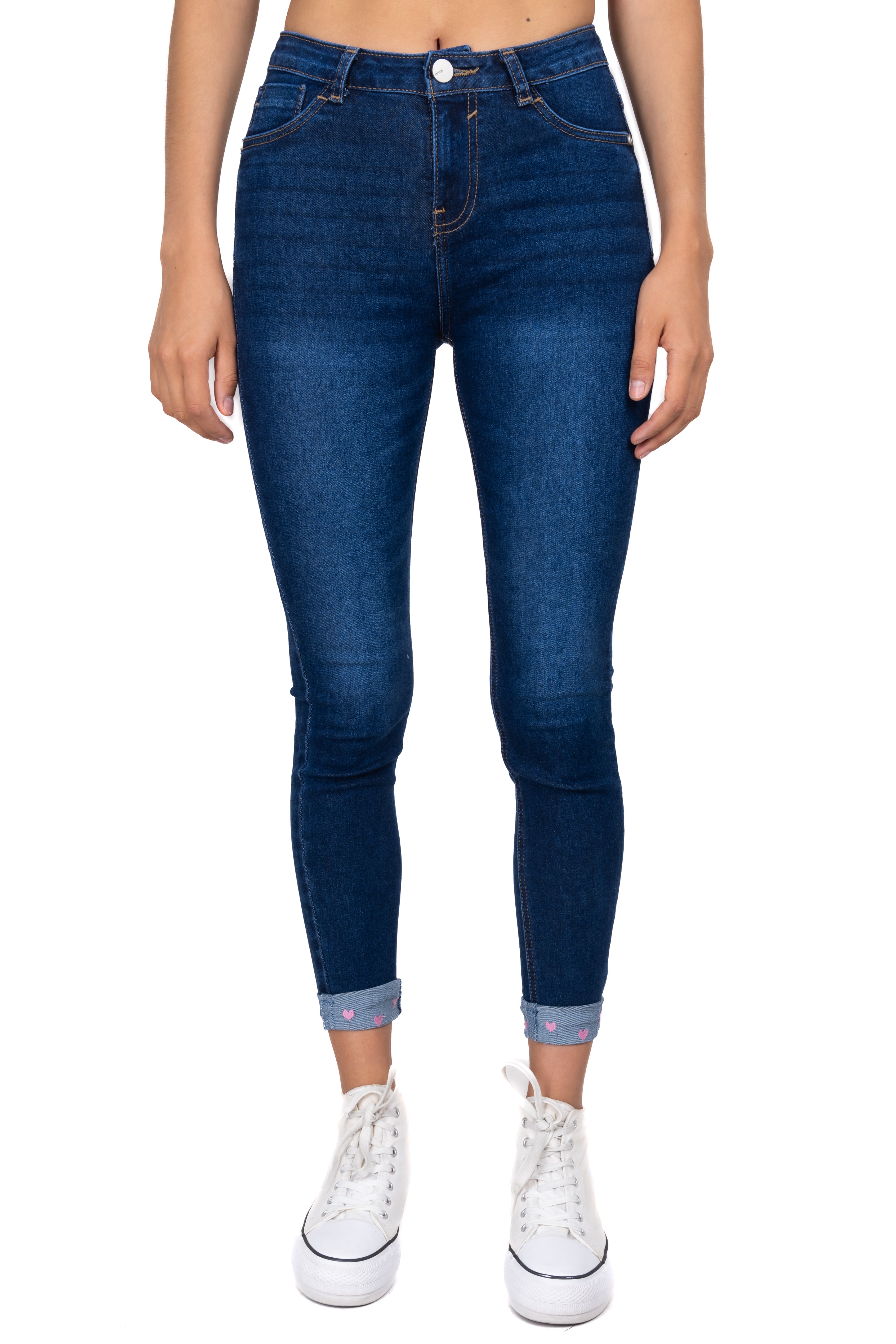 Jeans skinny dobladillo bordado DARK WASH