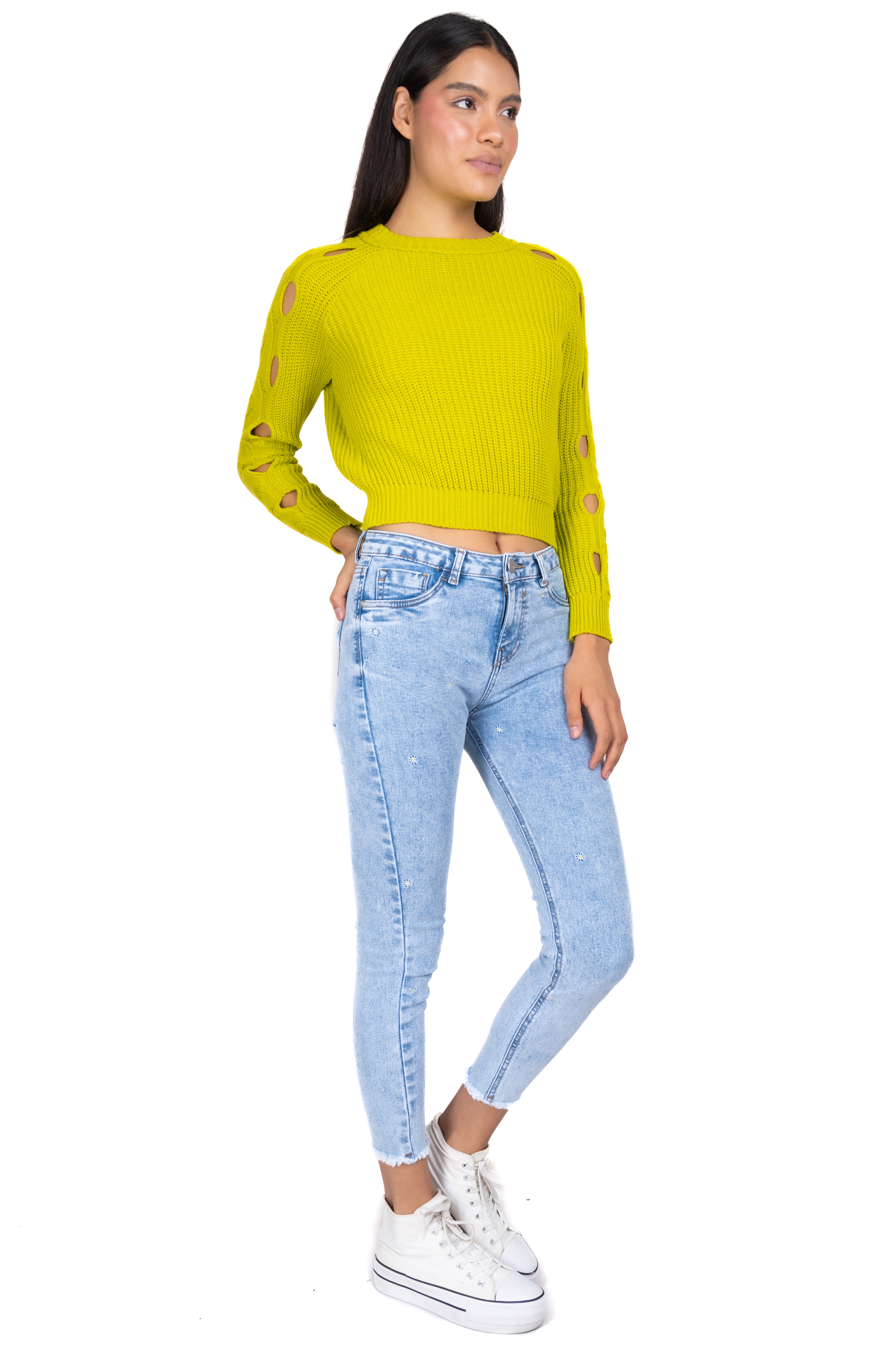 Jeans skinny bordado margaritas ACID LIGHT